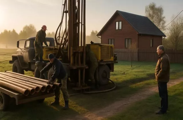 Начало бурения скважины на участке
